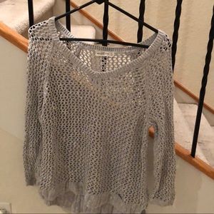 Abercrombie & Fitch Light Gray Open-Knit V-Neck Sweater